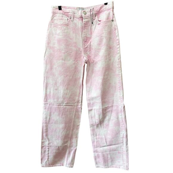 Zara Pink Tie dye Denim Pants Size 6 Bloggers Favorite High Waisted - Picture 1 of 8